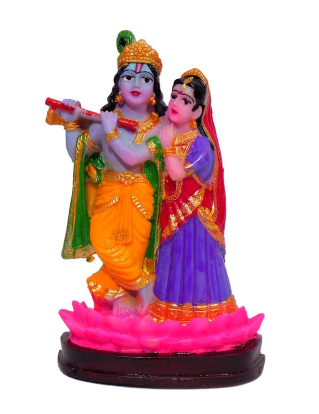 Lord Radha Krishna Love Couple Statue Stand on Lotus/Sculpture Handicraft Idol for Temple Decorative Showpiece - 13 cm,
