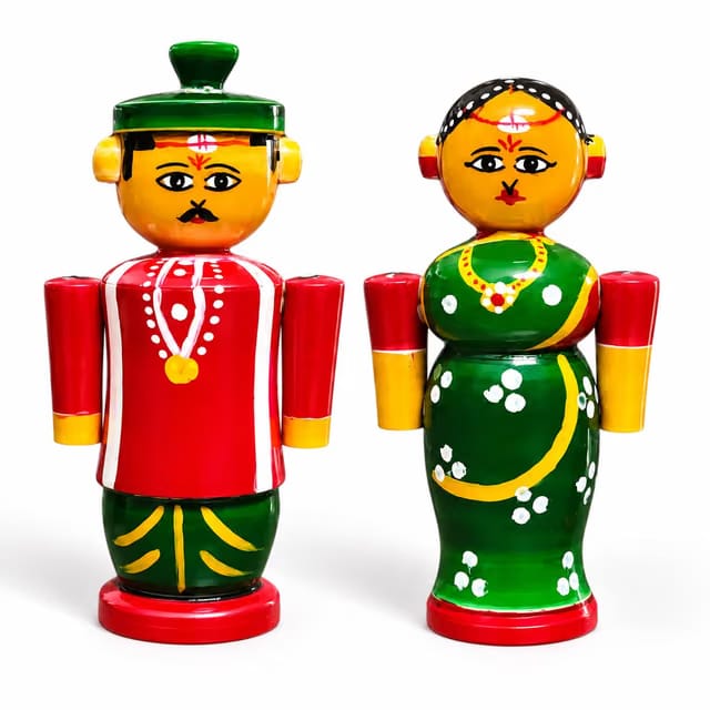 Handmade Wooden Bride and Groom, Traditional Kondapalli Bommalu Indian Toys, 4 inch