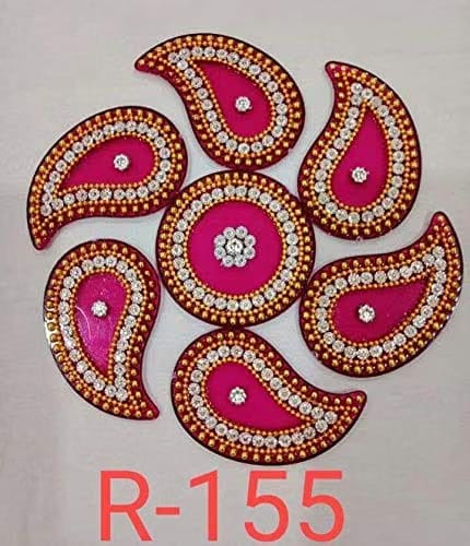 BDS CRETIONS Rangoli_155 Designer Acrylic Rangoli Flower Shape Handcrafted Decorative Diwali Rearrangable Kundan Rangoli