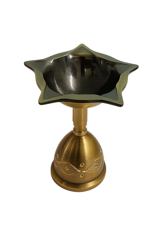 Diya for Pooja Standing 5 Bati 5 Star Akhand Brass Samai Jyot Diyaa for Puja Stand for Ghee Oil Fancy Pack of 1