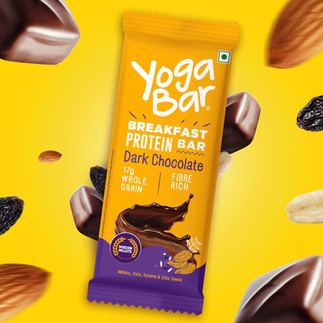 Yoga Bar Breakfast Protein Bar Dark Chocolate, 4g Protein, 17g Whole Grain, Fibre Rich, Millets,Oats