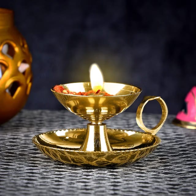 SATVIK Large - Pure Brass Akhand Aarti Diya Oil Lamp for Home Temple