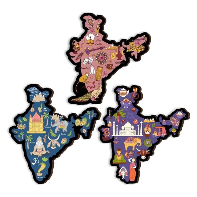 Giftplease Traditional India Maps Fridge Magnets- Set of 3