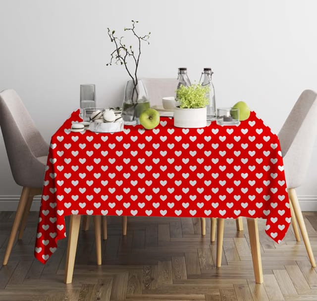 Oasis Hometex Cotton Heart Print 2 Seater (40x40 Inch) Table Cloth - Red
