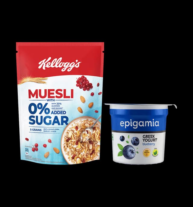 Kellogg's Muesli Nas (No Added Sugar) And Epigamia Yogurt Greek Blueberry Cup