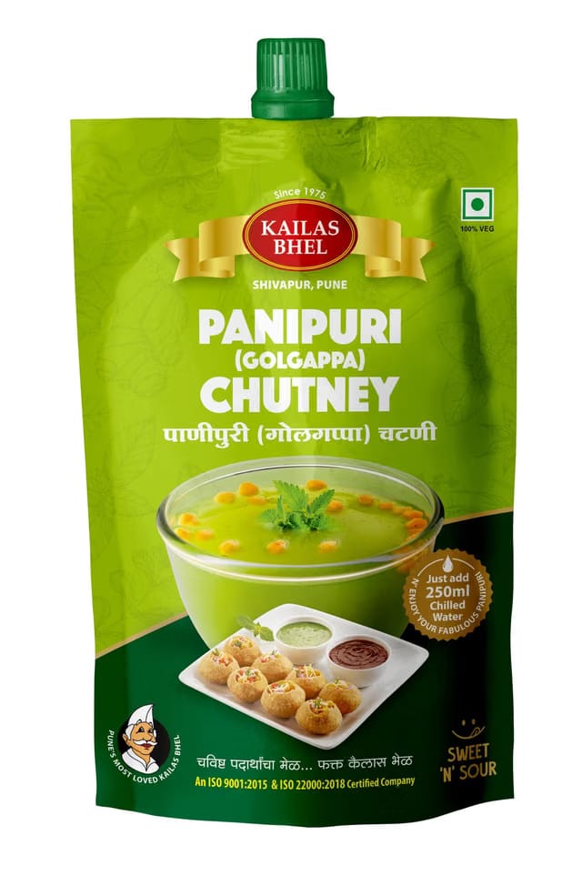 Kailas Bhel® Panipuri Golgappa Chutney with Mint, Tamarind and Green Chilli, Vegetarian, 150g