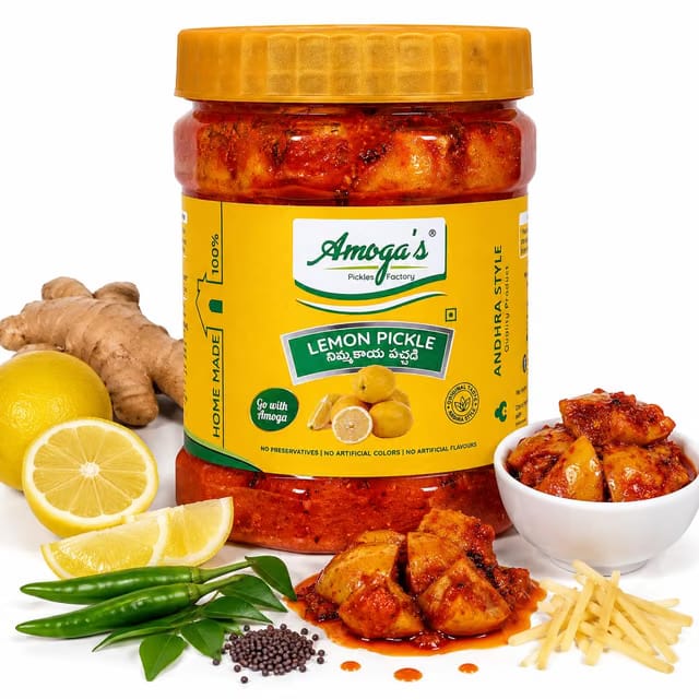 Amoga's Pickles Factory Andhra Fresh Lemon/Nimmakaya/Nimbu Pickle/Achar (500)