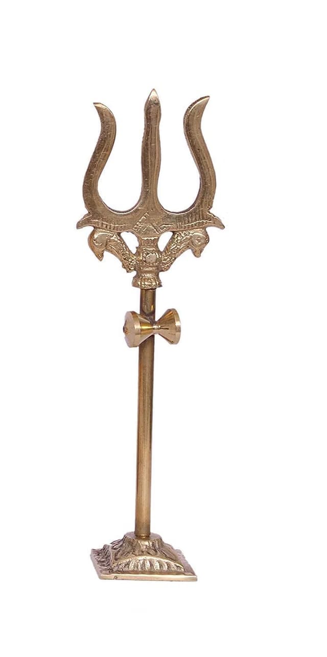 Shivanshi Creations Brass Shiva Trishul with Damru on Stand – 4 Inch Shiv Bholenath Trident Idol Showpiece for Pooja