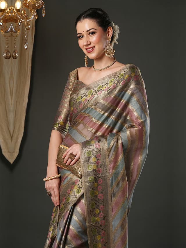 Woven Design Zari Organza Banarasi Sarees