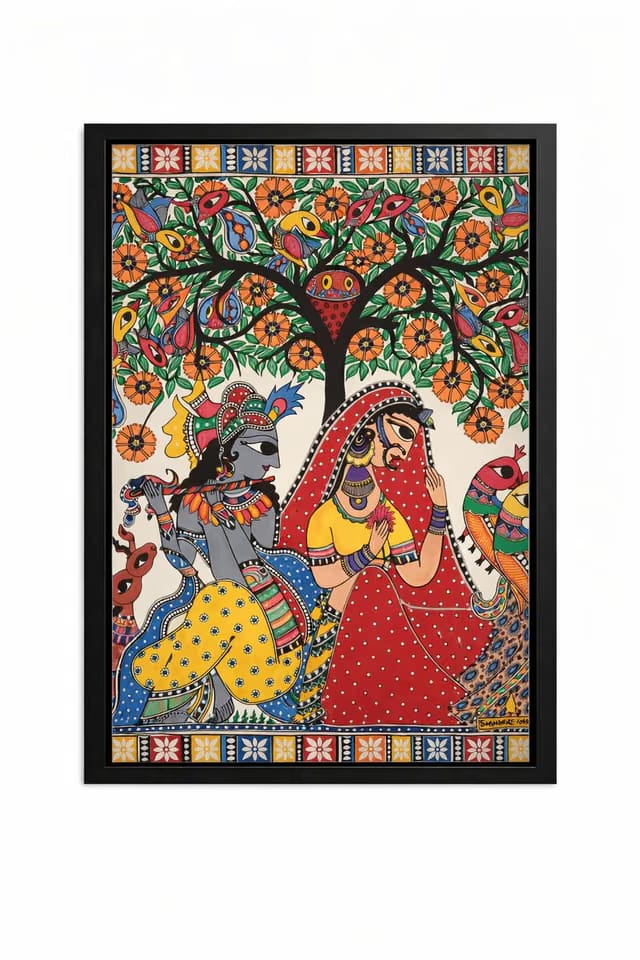 lord shree Radha Krishna Traditional Madhubani Painting Handmade Traditional Mithila Folk Art Wall Decor for Home,Living