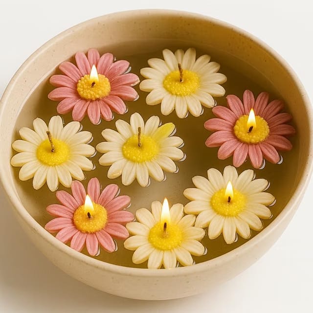ALITE MART Daisy Flower Floating Candles for Water Bowl - Diwali Decoration for Home