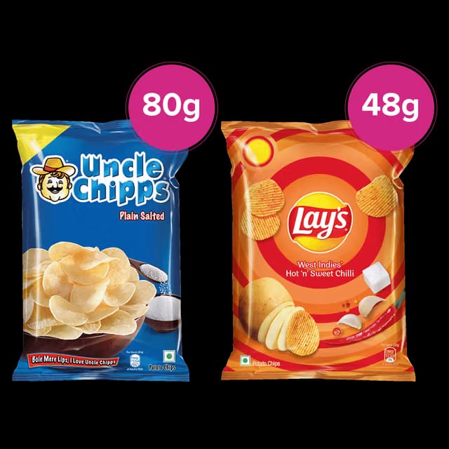 Uncle Chipps Plain Salted Potato Chips & Lay's Hot N Sweet Chilli Potato Chips