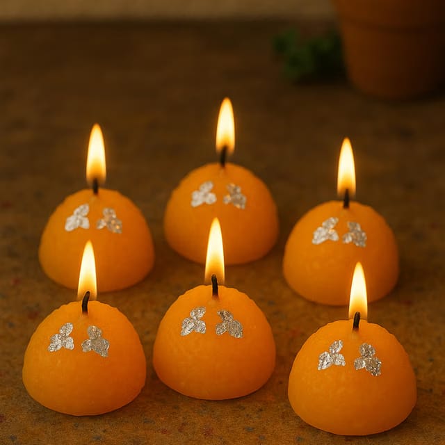 CraftVatika Candles for Diwali Decoration Set of 6, Soy Wax Candles Festive Decor Item with Modak Unique Candle Shape