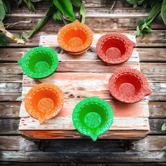 Decorated Clay Glow Diya Set