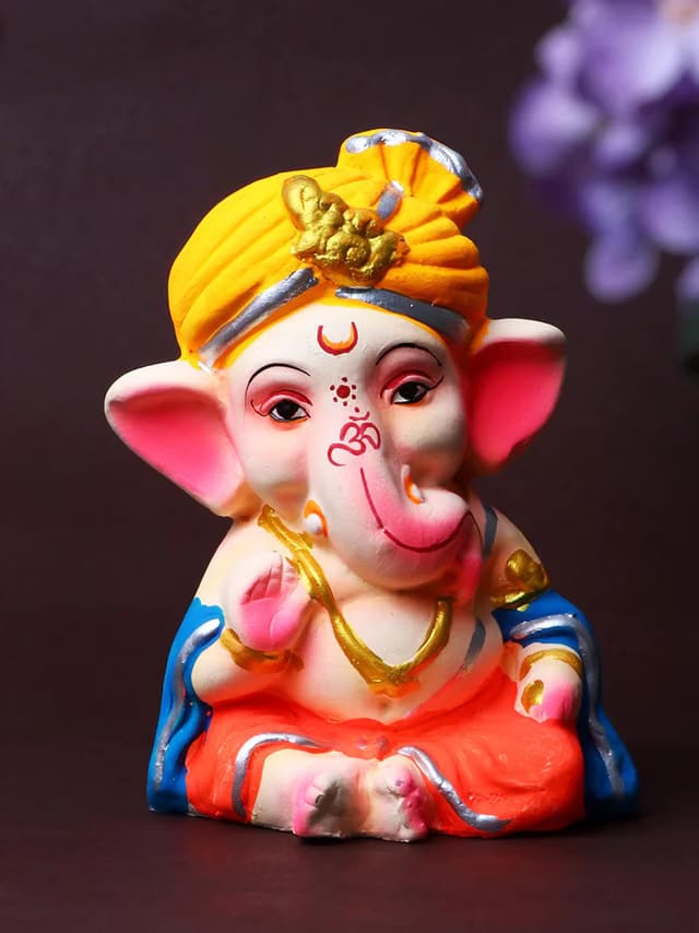 Bossify 100% Eco-Friendly Clay Ganesh Idol Ganesh Ji Murti for Visarjan 4.5 Inches