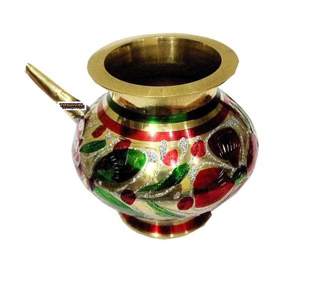 MAHA Pack Designer Decorative Brass Karwa Chauth Lota, Karwa Lota, Karva Lota, Decorated Karwa Kalash, Pooja Kalash