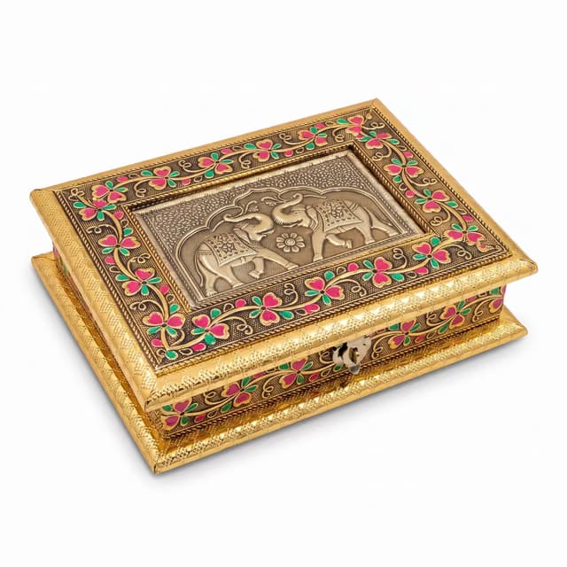 Meenakari Dry Fruit Box - Elephant Embossed Mukhwas Box, 23cm