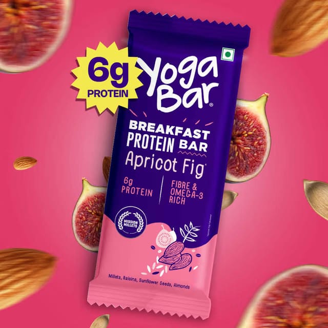 Yoga Bar Breakfast Protein Bar Apricot Fig, 6g Protein, Fiber Rich, Omega - 3, Millets, Almonds