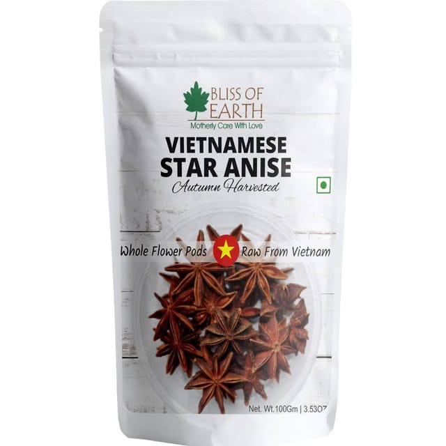 Bliss of Earth Vietnamese Star anise Whole spice for Exotic Tea, Indian Cuisine, Briyani, Rice
