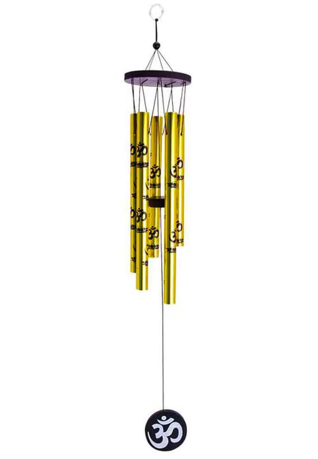 Feng Shui Metal Wind Chime with Om Printed 5 Pipes for Positive Energy, Decorative Outdoor/Indoor Hanging Bells