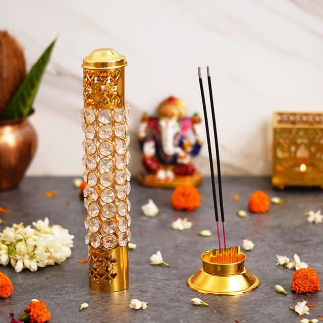 Webelkart Traditional Brass Crystal Incense Holder