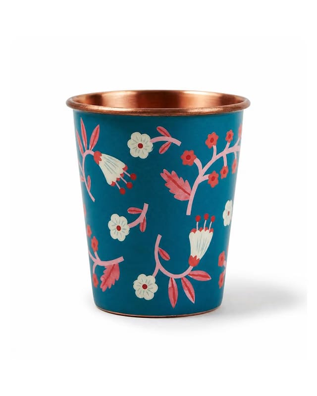 Chumbak Lazy Daisy Creepers Pure Copper Tumbler, Small – Hand-Painted Floral Design Water Glass, Copper Drinkware