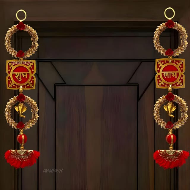 Divyakosh Wood shubh labh for Door Entrance (1 Pair)Golden Side Door hangings,toran for Home Decoration, Door Tags
