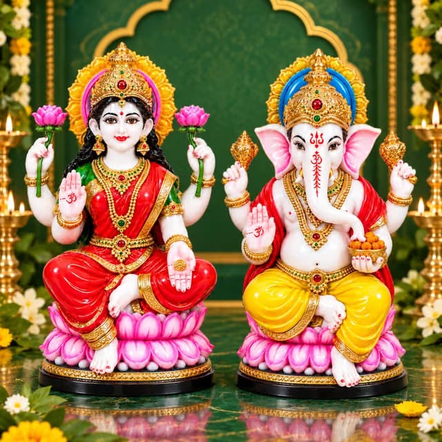 Goddess Lakshmi Ganpati Ji Idol Pair, Maa Laxmi & God Ganesh Murti for Home Temple, Pooja Room & Desk Decor