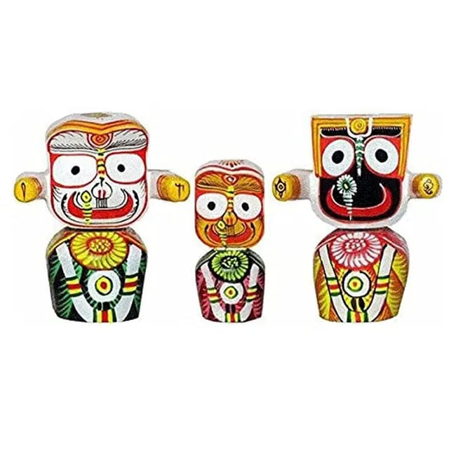 Odisha Puri Handicraft Lord Jagannath Balaram and Subhadra Maa Wooden Idol for Decor 4-Inch Multicolour., Idol