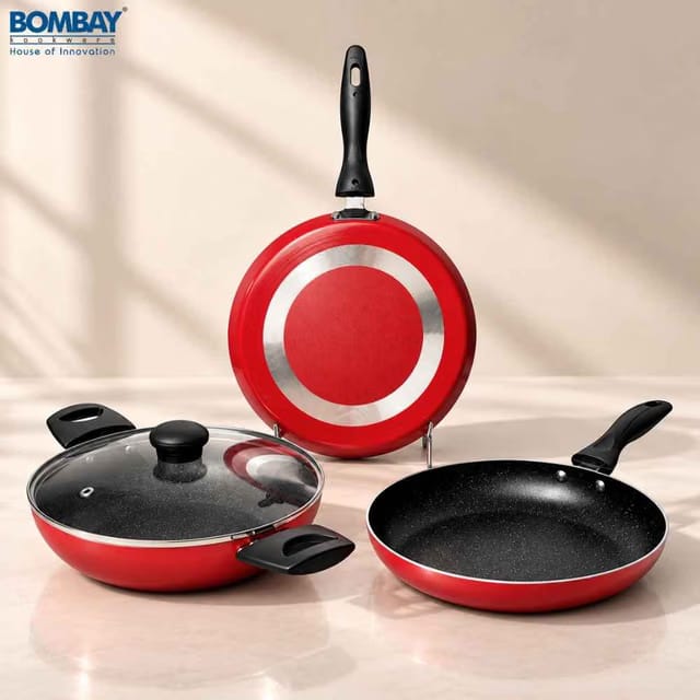 Gift Set Non-Stick DosaTawa-25.5 cm,Kadai-22cm,FryPan-22cm,Glass Lid