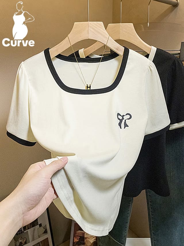 Women's Plus Size Contrast Pullover T-Shirt