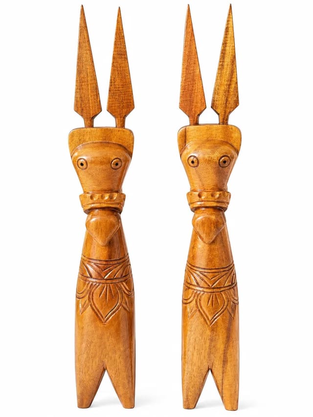 bonsique Handmade Wooden Engraved Bankura Horse Pair (10 Inch)