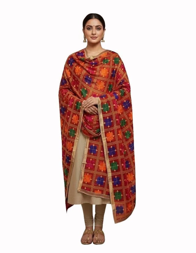 Warm Worth Chiffon Phulkari Lightweight Dupatta Embroidery for Women & Girls