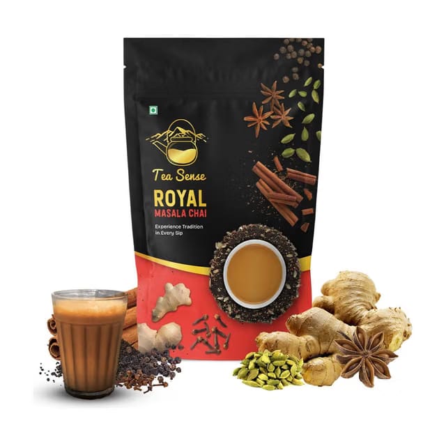 Tea Sense Royal Masala Chai Spices, Cardamom, Cinnamon, Cloves, Ginger Black Tea Pouch