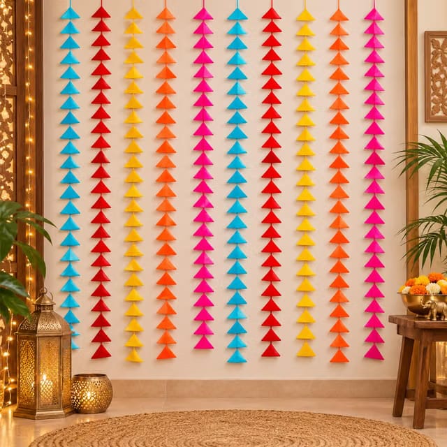 Party Propz Triangle Wall Hanging Decoration- 10pcs 4.5ft Diwali Decoration for Home, Door Hanging Decorative Items