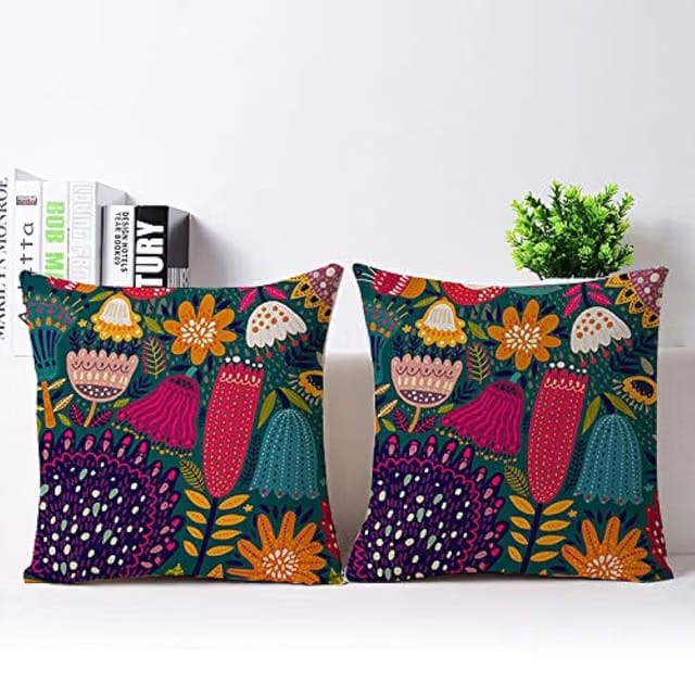 The Purple Tree Ethnic Printed Jute Cushion Covers (16X16 Inch) Pack Of 2(Jute, Lr149)