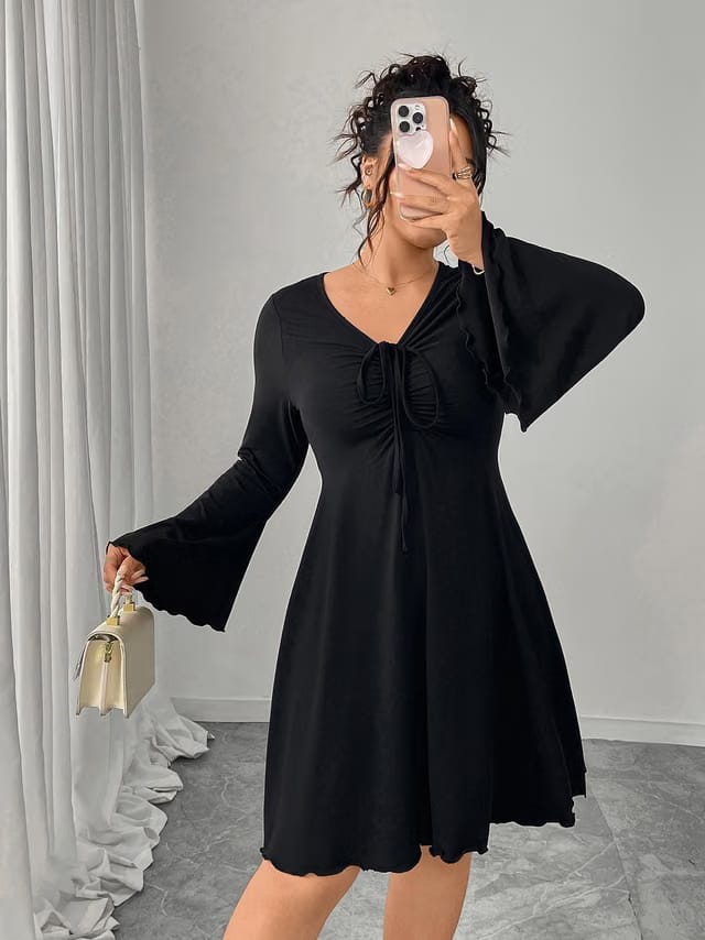 Women's Plus Size Tie Up A-Line Dress