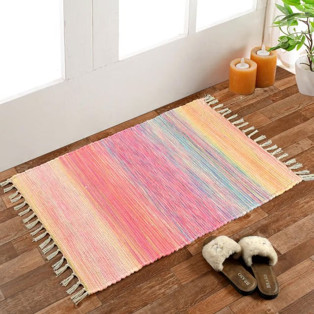 Handmade Sustainable Printed Modern Dhurrie/Rugs/Carpet Upcycled from Fabric for Living Room/Bedside Runner for Enhanced