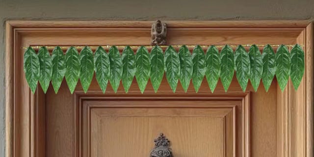 Mango Leaf Flower Toran for Main Door Entrance, Reusable Thoran for Mandir & Living Room Décor