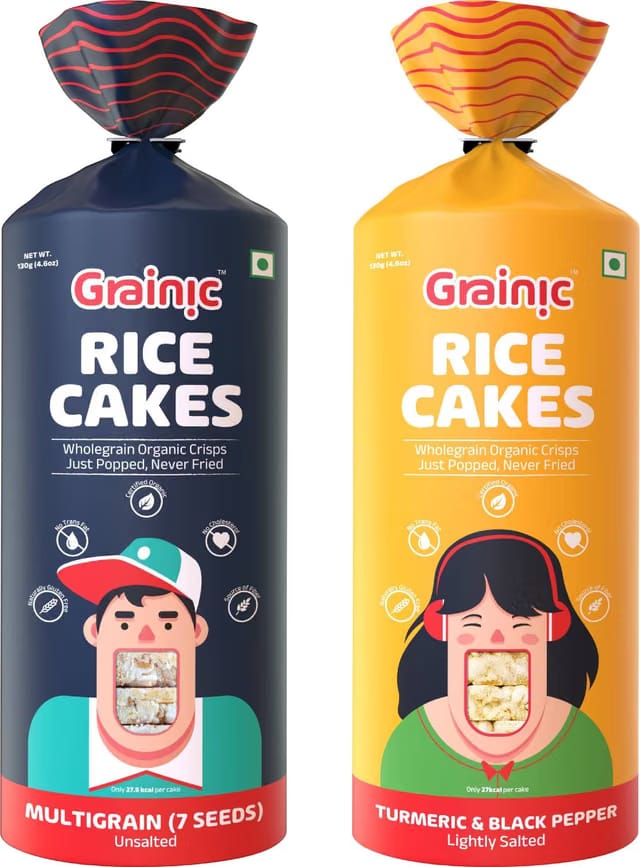 Grainic Organic Wholegrain Brown Rice Cakes ('Multigrain' and 'Turmeric, Black Pepper and Himalayan Salt' Combo)