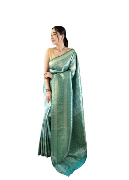 RV ETHNIC STORE Women's Banarasi Dharmavaram Silk Saree With Unstitched Blouse Material