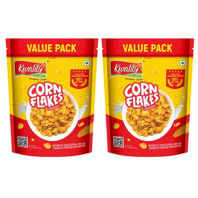 Kwality Golden Corn Flakes - Crispy And Delicious Breakfast Cereal Made With Truly Natural Corn