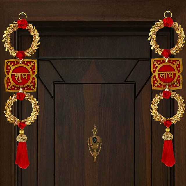 Wood shubh labh for Door Entrance Golden Side Door hangings toran for Home Decoration shubh labh Door Hanging b&arwal