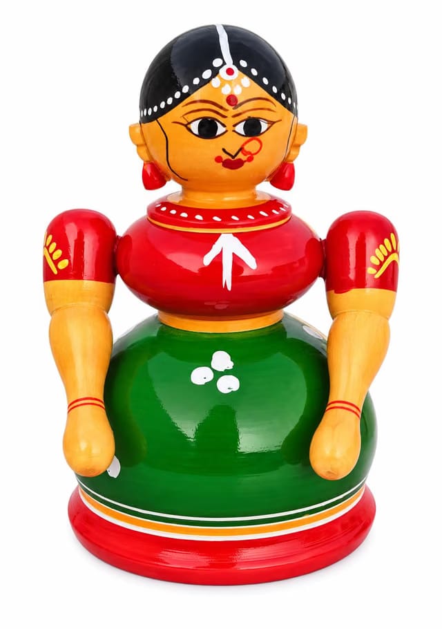 Kondapalli Bommalu Traditional Butta Bomma Figurine Kumkum Box- Etikoppaka Handicrafts