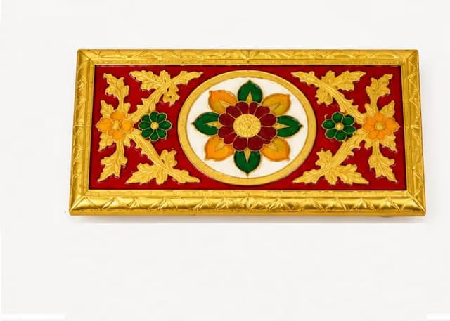 Decorative Meenakari chowki with Floral Motif, Red and Gold size 4×10