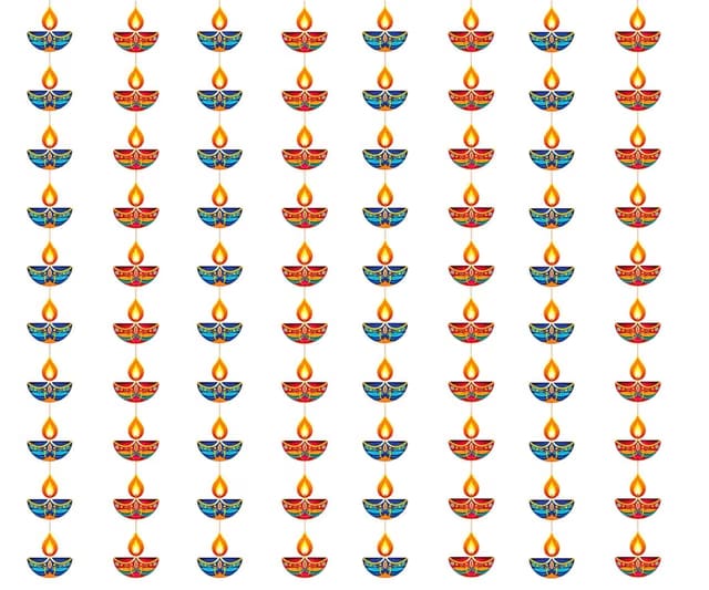 2D Paper Diya Garland for Diwali Decoration - Set of 8 Rows, 80 Diyas