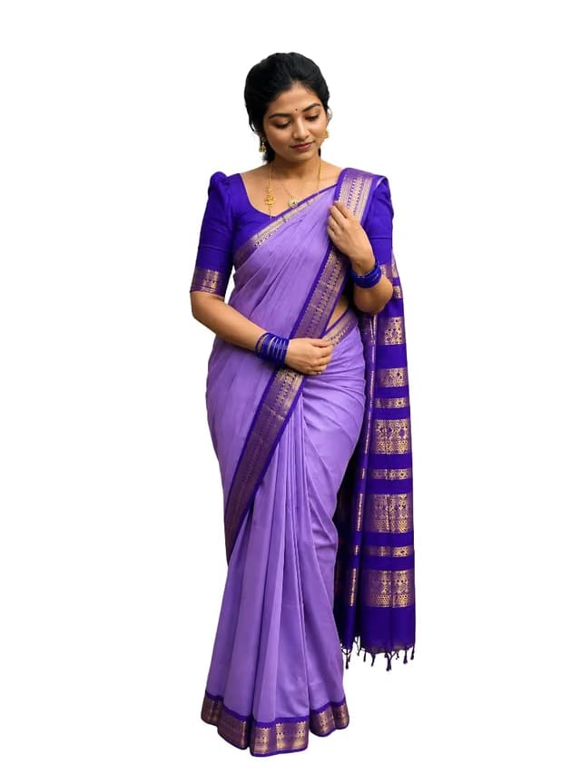 Women's Kanjivaram Cotton Silk Saree South Indian Paithani Sari