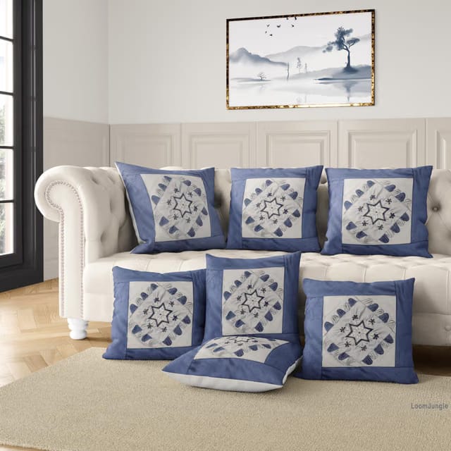 Blue Cushion Cover Set of 7 16x16 Inch