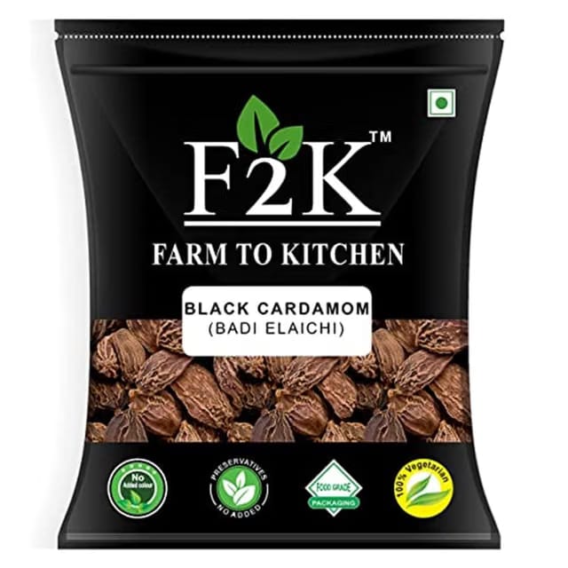 F2K Farm to Kitchen Black Cardamom Whole - Badi Elaichi - Premium Big Cardamoms,