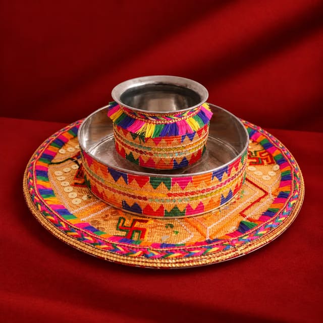 Karwachauth Thali Set with Karwa Channi, Lota